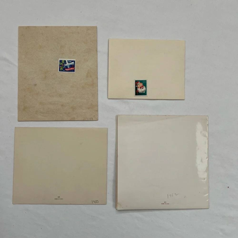 4 Christmas Cards VINTAGE Unbranded Unused WITH Names NO Envelopes 1949 - 1952